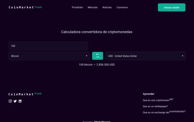 Imagen de una captura de pantalla de la página de calculadora de precios de un sitio web para llevar un control de los precios de activos