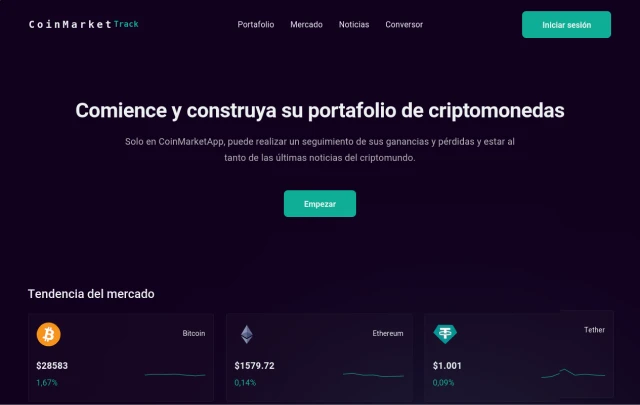 Imagen de una captura de pantalla de la sección principal de un sitio web para llevar un control de los precios de activos