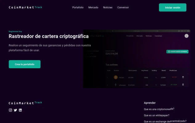 Imagen de una captura de pantalla de la página de portafolio de activos de un sitio web para llevar un control de los precios de activos